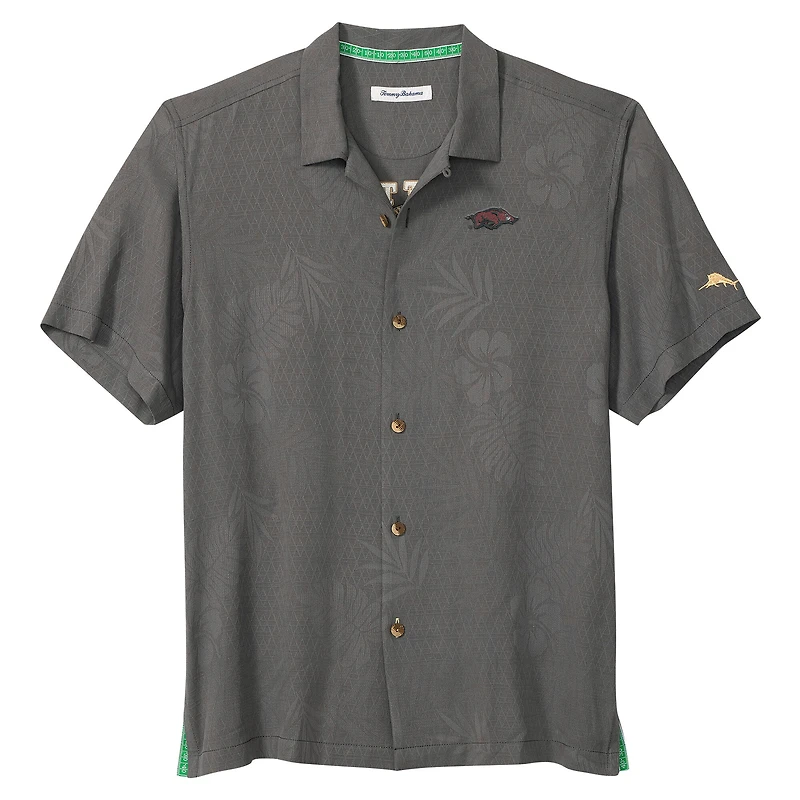 Men's Tommy Bahama Gray Arkansas Razorbacks Catch of the Day Camp IslandZone Button-Up Shirt