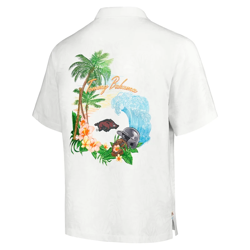 Men's Tommy Bahama White Arkansas Razorbacks Castaway Game Camp Button-Up Shirt
