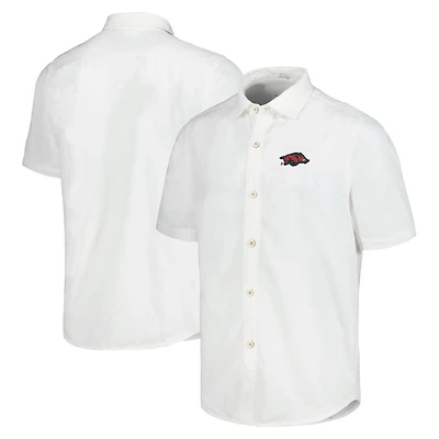 Men's Tommy Bahama White Arkansas Razorbacks Coconut Point Palm Vista IslandZone Camp Button-Up Shirt