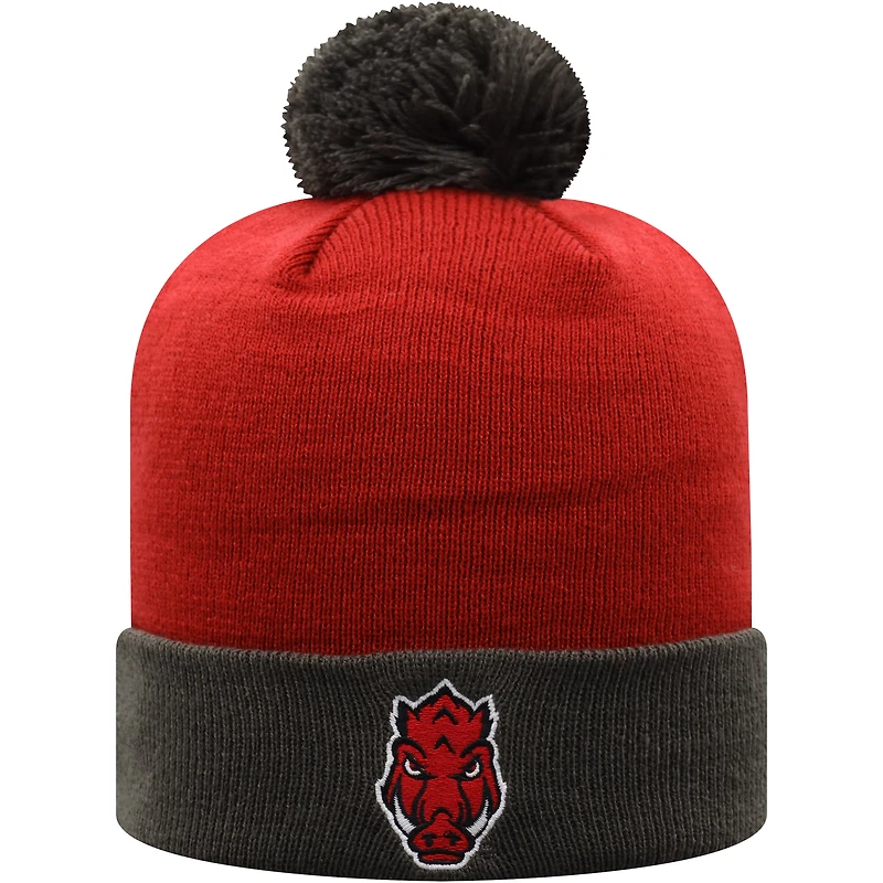 Men's Top of the World Cardinal/Black Arkansas Razorbacks Core 2-Tone Cuffed Knit Hat with Pom