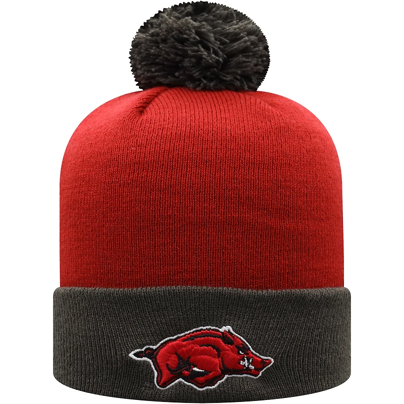 Men's Top of the World Cardinal/Black Arkansas Razorbacks Core 2-Tone Cuffed Knit Hat with Pom