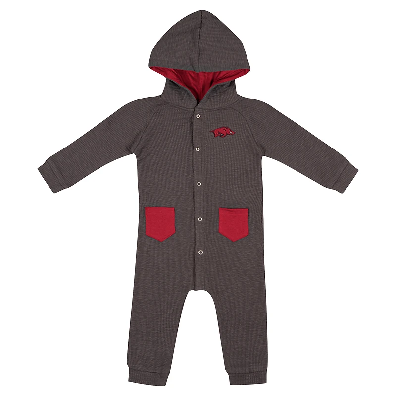 Newborn & Infant Colosseum Charcoal Arkansas Razorbacks Zando-Zan Waffle Full-Snap Hooded Romper