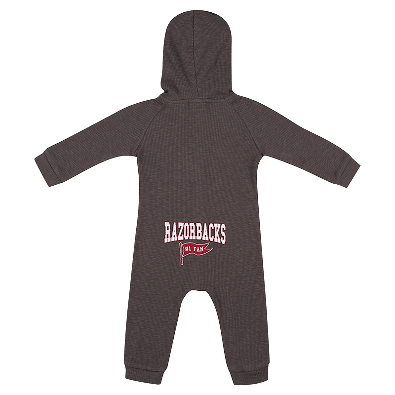Newborn & Infant Colosseum Charcoal Arkansas Razorbacks Zando-Zan Waffle Full-Snap Hooded Romper