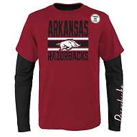 Pack combiné de t-shirts à manches courtes et longues Fan Wave des Razorbacks l'Arkansas, noir/cardinal préscolaire