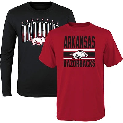 Pack combiné de t-shirts à manches courtes et longues Fan Wave des Razorbacks l'Arkansas, noir/cardinal préscolaire