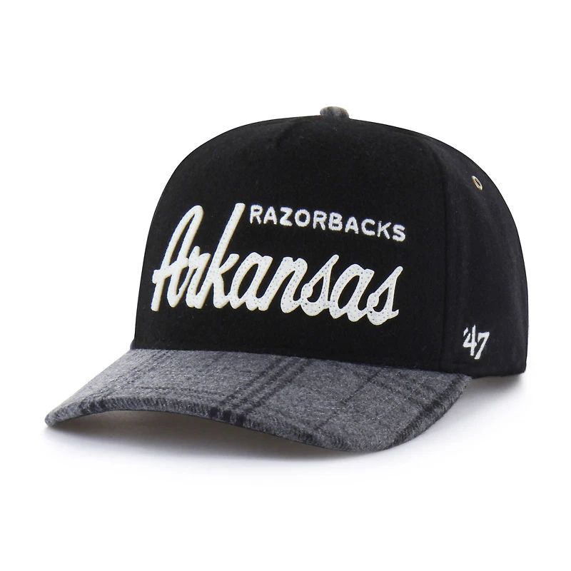 Unisex '47 Black Arkansas Razorbacks Windowpane Plaid Collection Hitch Adjustable Hat