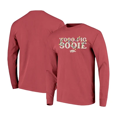 Unisex Image One Cardinal Arkansas Razorbacks String Lights Comfort Color Long Sleeve T-Shirt