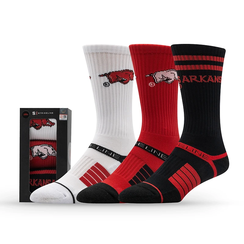 Unisex Strideline Arkansas Razorbacks Premium Knit Crew Socks Three-Pack