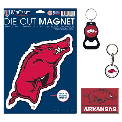 WinCraft Arkansas Razorbacks 4-Pack Key Rings and Magnets Set