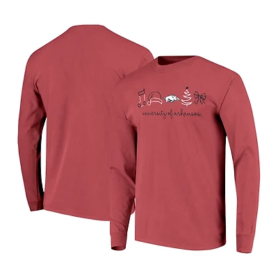 Women's  Cardinal Arkansas Razorbacks Christmas Elements Comfort Colors Long Sleeve T-Shirt