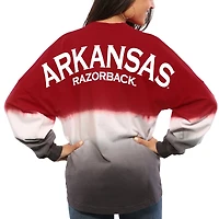 Women's Cardinal Arkansas Razorbacks Ombre Long Sleeve Dip-Dyed Spirit Jersey
