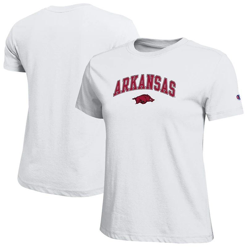 Women's Champion White Arkansas Razorbacks Arched Over Logo T-Shirt