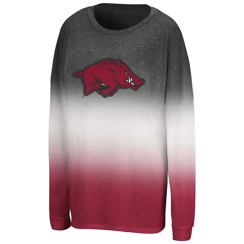 Women's Colosseum Black Arkansas Razorbacks Winkle Dip Dye Long Sleeve T-Shirt