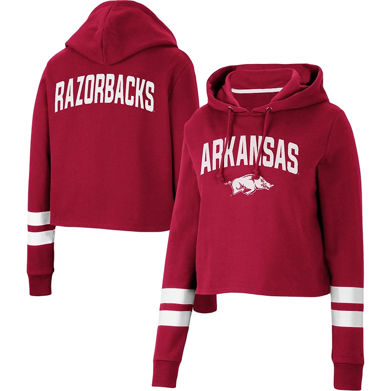 Colosseum Cardinal Arkansas Razorbacks Throwback Stripe Sweat à capuche court pour femme
