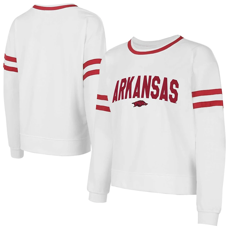 Haut à manches longues en molleton français Borough Arkansas Razorbacks blanc pour femme Concepts Sport