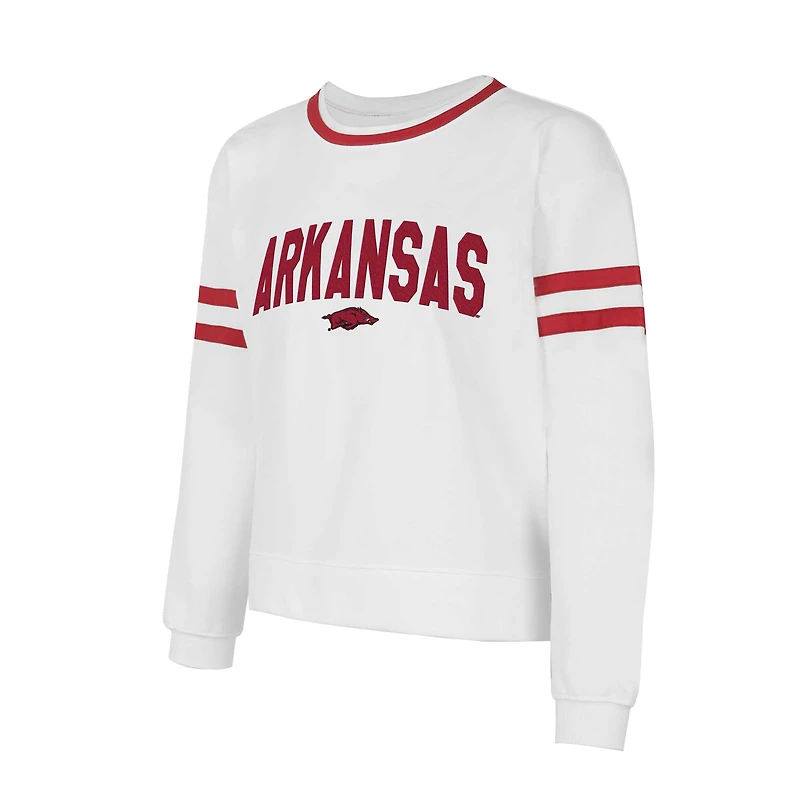 Haut à manches longues en molleton français Borough Arkansas Razorbacks blanc pour femme Concepts Sport