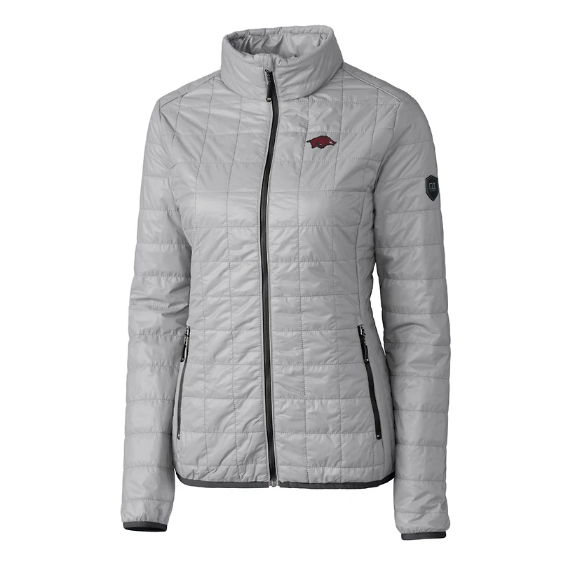 Women's Cutter & Buck Gray Arkansas Razorbacks Rainier Eco Insulated Puffer Full-Zip Jacket