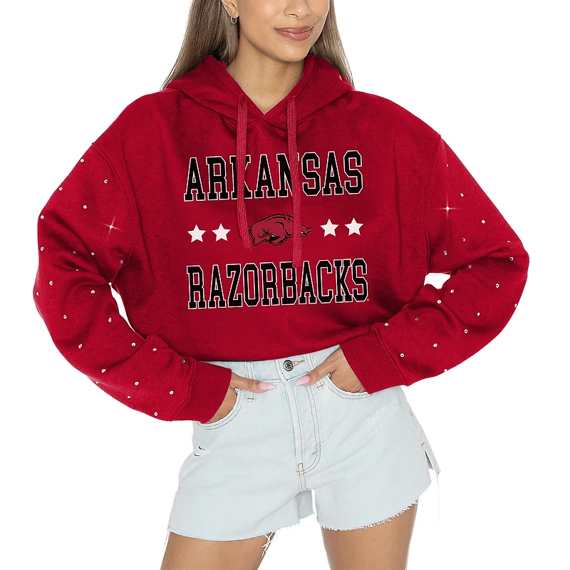 Sweat à capuche court strass Gameday Couture Cardinal Arkansas Razorbacks pour femme