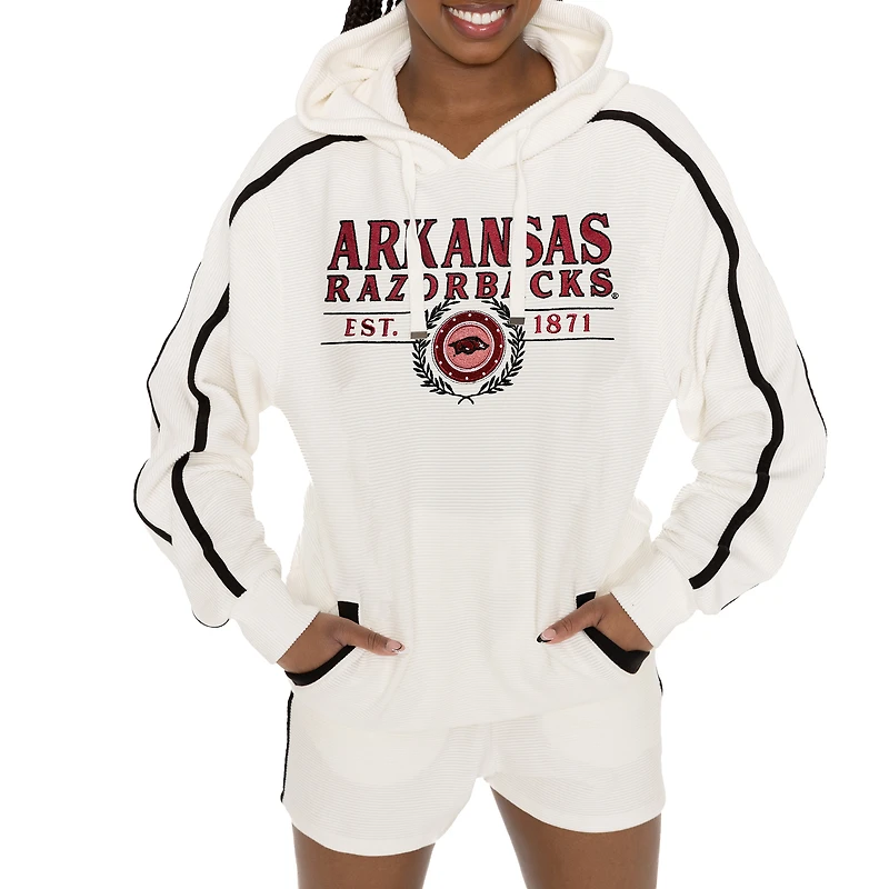 Women's Gameday Couture Cream Arkansas Razorbacks Down, Set, Go Pullover Hoodie and Shorts Set