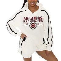 Women's Gameday Couture Cream Arkansas Razorbacks Down, Set, Go Pullover Hoodie and Shorts Set