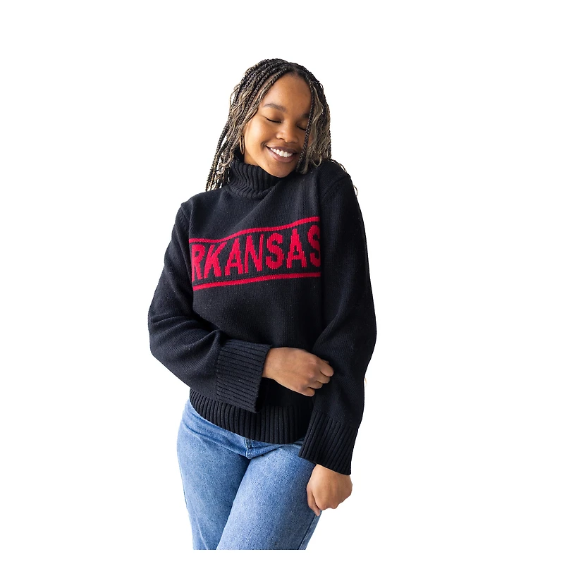 Women's Gameday Social Black Arkansas Razorbacks Chenille Turtleneck Sweater