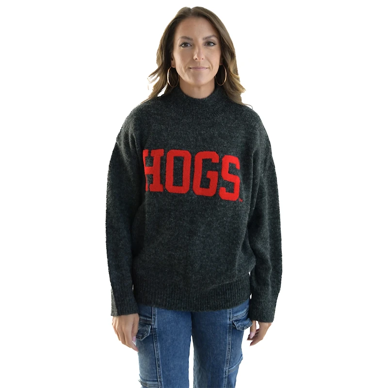 Pull Varsity surdimensionné noir pour femme Gameday Social Arkansas Razorbacks