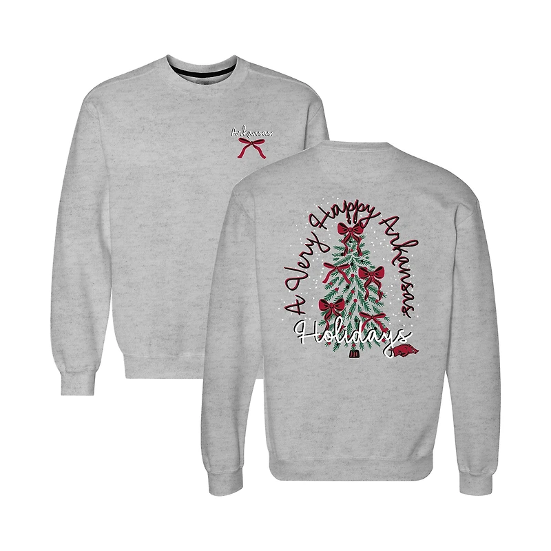 Sweat-shirt à col rond classique pour femme Arkansas Razorbacks, gris chiné, motif sapin de Noël
