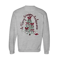 Women's  Heather Gray Arkansas Razorbacks Classic Merry Christmas Tree Crewneck Sweatshirt