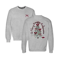 Women's  Heather Gray Arkansas Razorbacks Classic Merry Christmas Tree Crewneck Sweatshirt