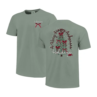Women's  Light Green Arkansas Razorbacks Christmas Tree Comfort Colors T-Shirt
