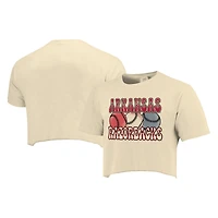 T-shirt court de baseball aux couleurs confortables des Razorbacks l'Arkansas naturels pour femmes