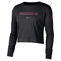 T-shirt court à manches longues avec logo Arkansas Razorbacks 2-Hit Nike pour femme, noir