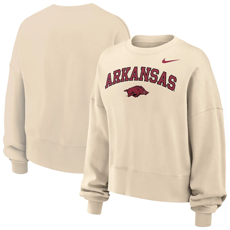 Women's Nike Natural Arkansas Razorbacks Phoenix Fleece Oversized Cropped Sweatshirt