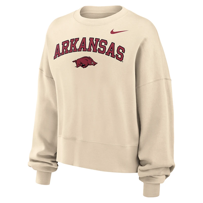 Women's Nike Natural Arkansas Razorbacks Phoenix Fleece Oversized Cropped Sweatshirt