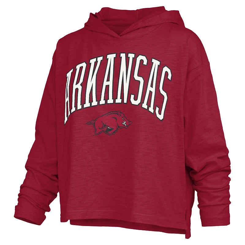 Women's Pressbox Cardinal Arkansas Razorbacks Nelson Arch Over Logo Long Sleeve Hooded Slub T-Shirt