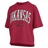 T-shirt surdimensionné à la taille avec logo Arch Pressbox Cardinal Arkansas Razorbacks pour femme