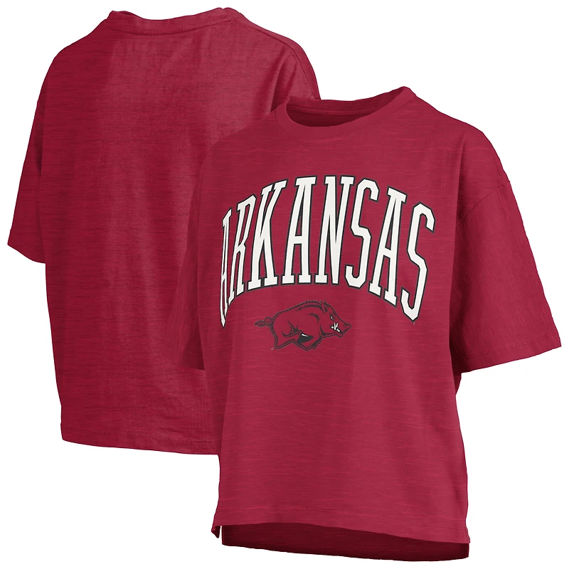 T-shirt surdimensionné à la taille avec logo Arch Pressbox Cardinal Arkansas Razorbacks pour femme