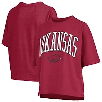T-shirt surdimensionné à la taille avec logo Arch Pressbox Cardinal Arkansas Razorbacks pour femme