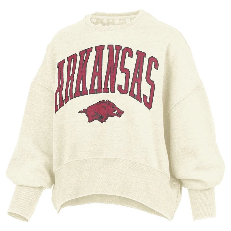 Women's Pressbox Natural Arkansas Razorbacks Oversized Waist-Length Crewneck Sweatshirt