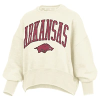 Women's Pressbox Natural Arkansas Razorbacks Oversized Waist-Length Crewneck Sweatshirt