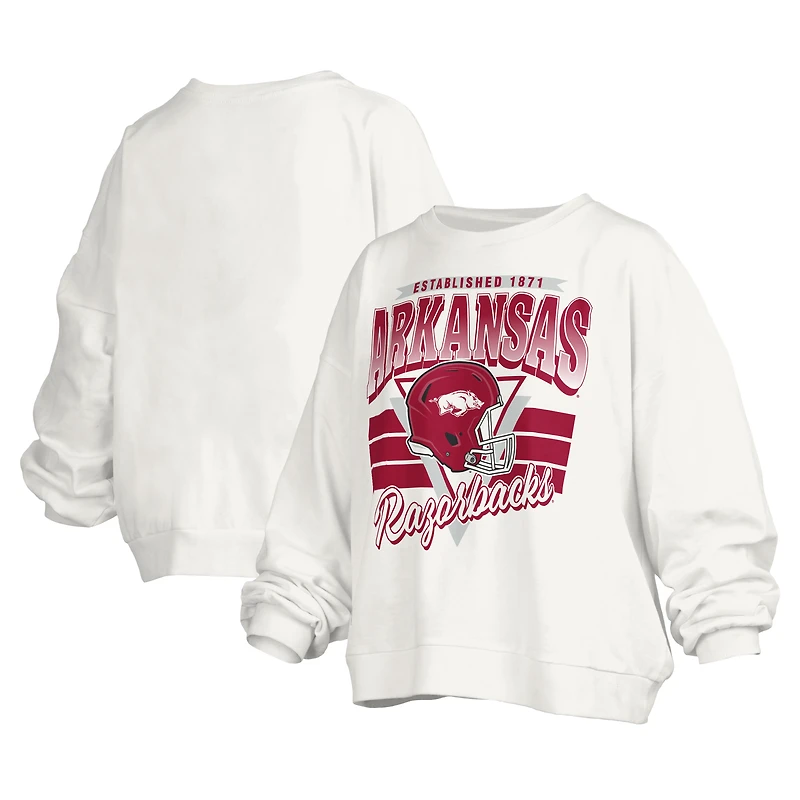 Sweat-shirt surdimensionné à logo rétro Janice des Arkansas Razorbacks pour femme Pressbox White