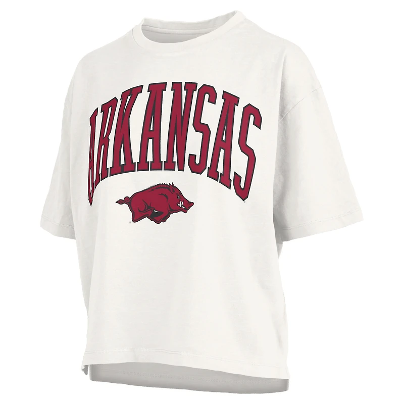 Women's Pressbox Cardinal Arkansas Razorbacks Nelson Arch Over Logo Waist Length Oversized Slub T-Shirt