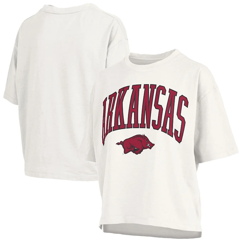 Women's Pressbox White Arkansas Razorbacks Plus Nelson Motley Crew Oversized Slub T-Shirt
