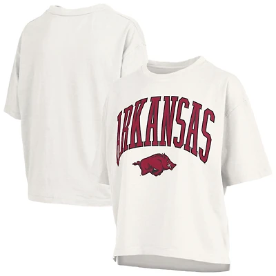 Women's Pressbox White Arkansas Razorbacks Plus Nelson Motley Crew Oversized Slub T-Shirt