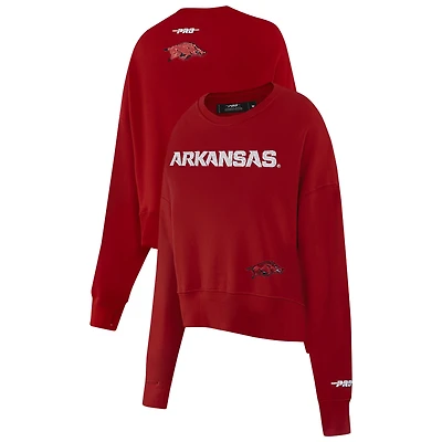 Sweat-shirt court à paillettes Pro Standard Cardinal Arkansas Razorbacks pour femme