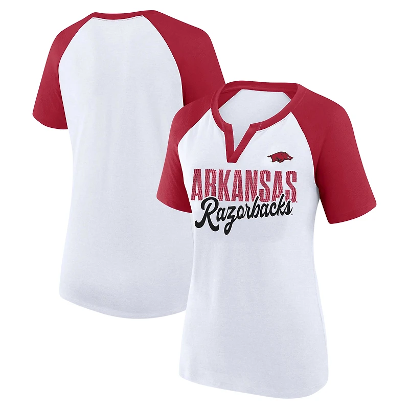 Women's Profile White/Cardinal Arkansas Razorbacks Plus Best Squad Shimmer Raglan Notch Neck T-Shirt