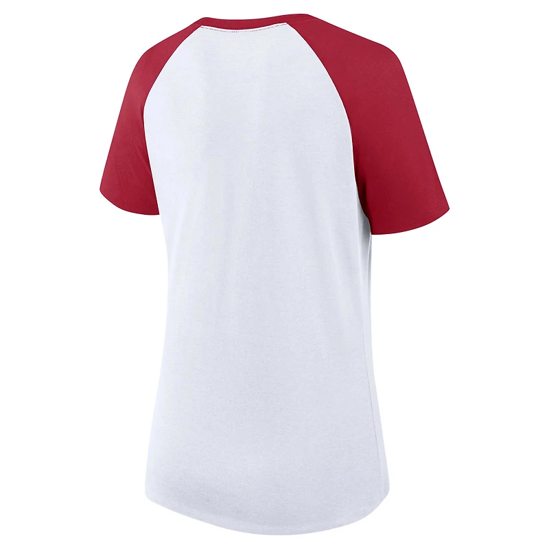 Women's Profile White/Cardinal Arkansas Razorbacks Plus Best Squad Shimmer Raglan Notch Neck T-Shirt