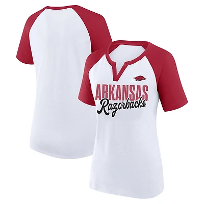 Women's Profile White/Cardinal Arkansas Razorbacks Plus Best Squad Shimmer Raglan Notch Neck T-Shirt