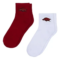 Lot de deux paires de chaussettes mi-longues ZooZatz blanches/cardinales Arkansas Razorbacks pour femmes