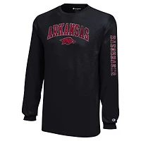 T-shirt à manches longues avec logo vieilli Arkansas Razorbacks, champion des jeunes, noir